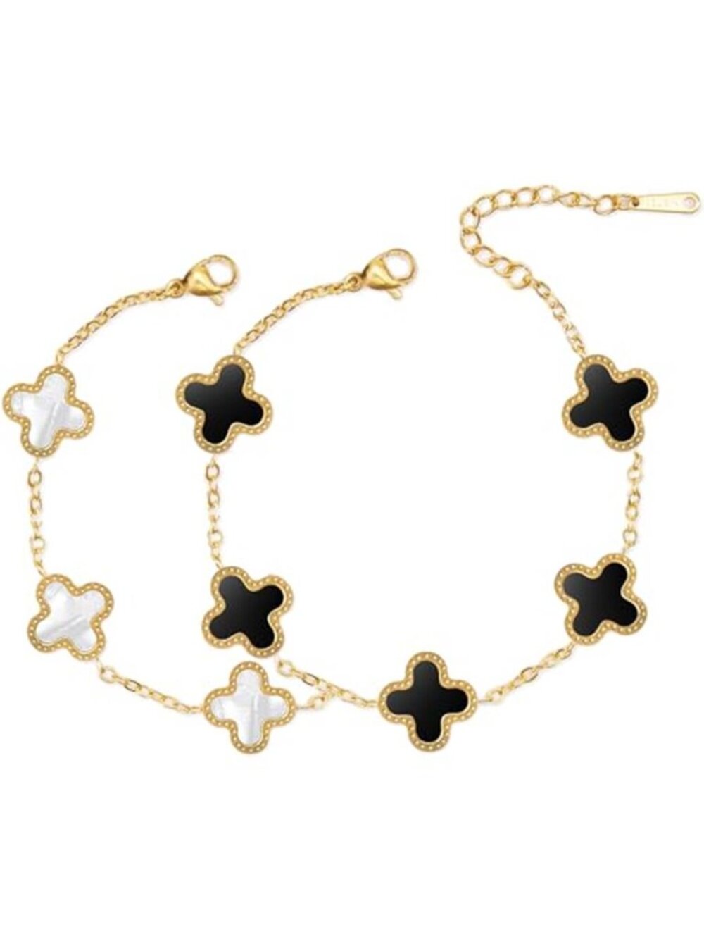 Gold Clover Bracelet Women Stainless Steel Link Chain Adjustable Lucky Jewelry